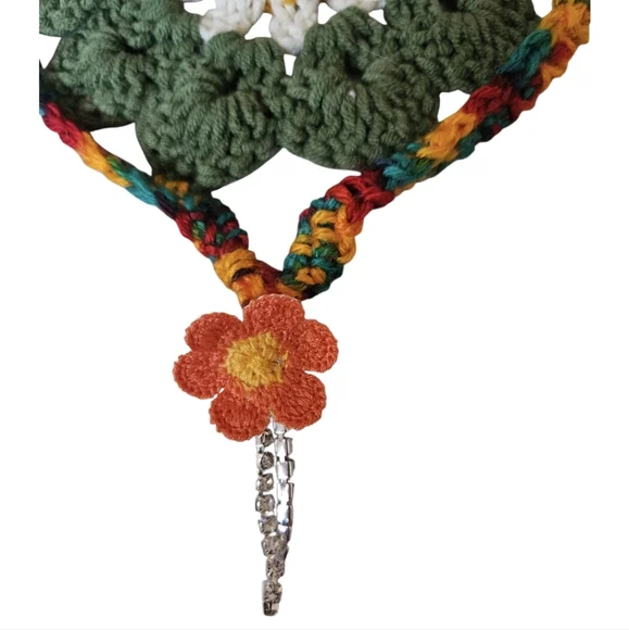 Handmade Summer Bee Floral Holiday Wreath Crochet Multicolor Handmade Wall Art